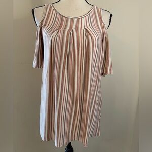 Max Studio cold shoulder neutral striped top SZ SM
